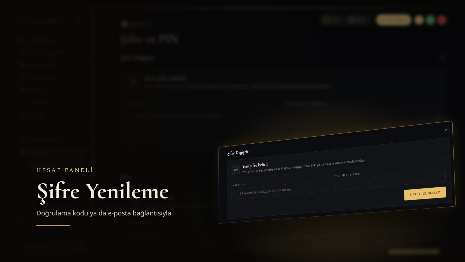 Hesap panelinde şifre değiştirme ekranı