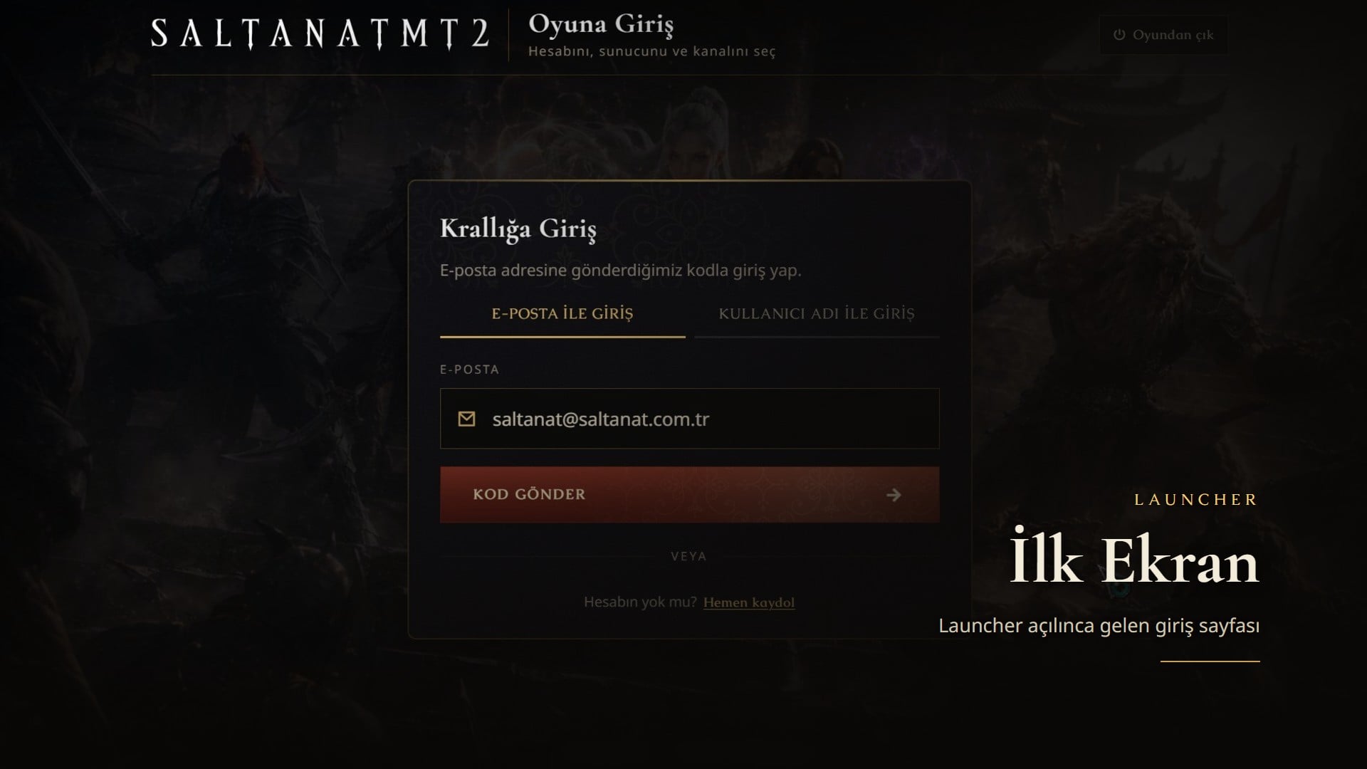 Launcher oyuna giriş ekranı