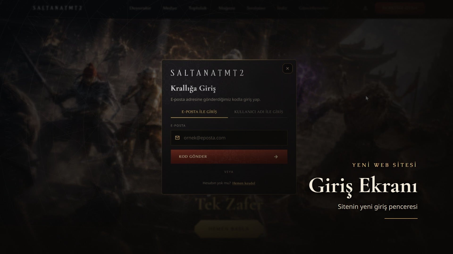 Saltanat site giriş ekranı