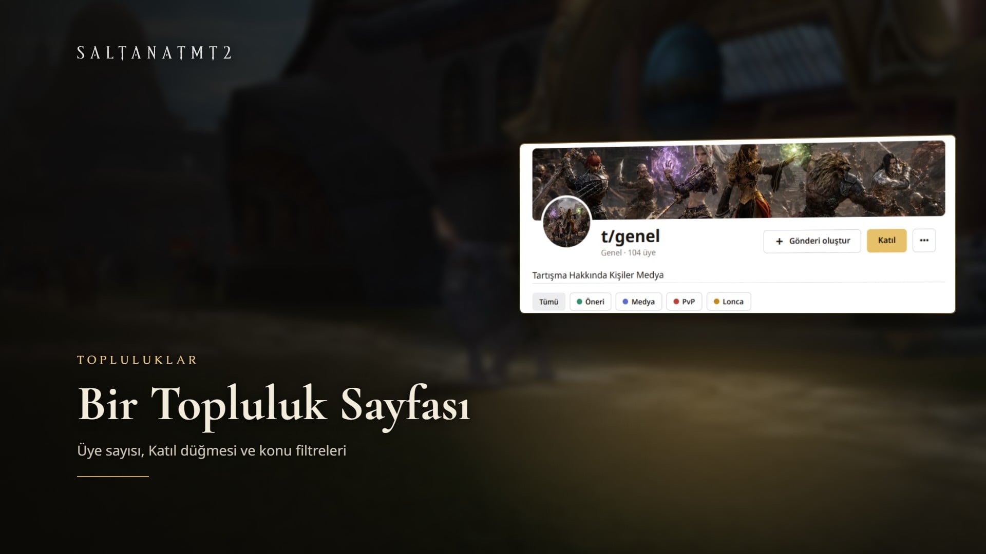t/genel topluluk sayfası: üye sayısı, Katıl düğmesi ve konu filtreleri