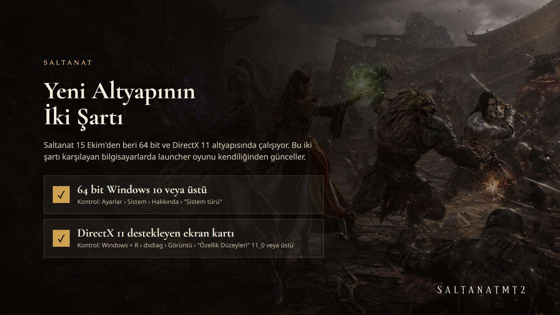 Yeni altyapı için iki şart: 64 bit Windows 10 ve DirectX 11 destekleyen ekran kartı